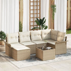 Garden Sofa Set with Cushions 7 pcs Beige poly rattan