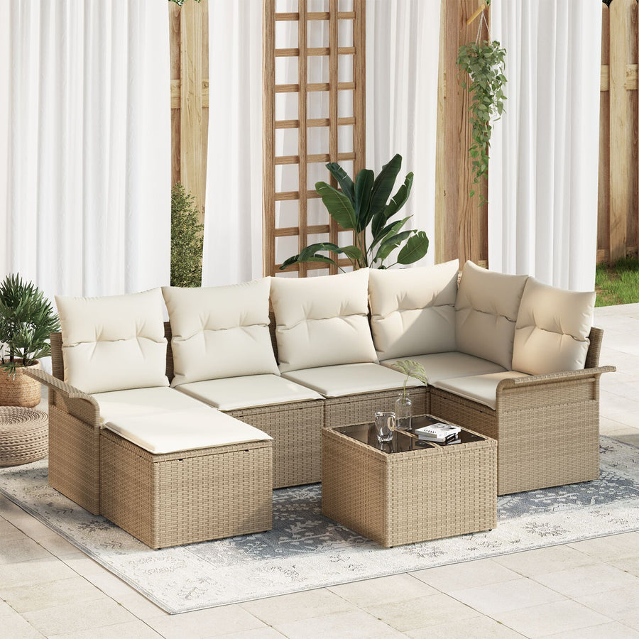 7-Delige Tuin Sofa Set Met Kussens Bruin Poly Rattan