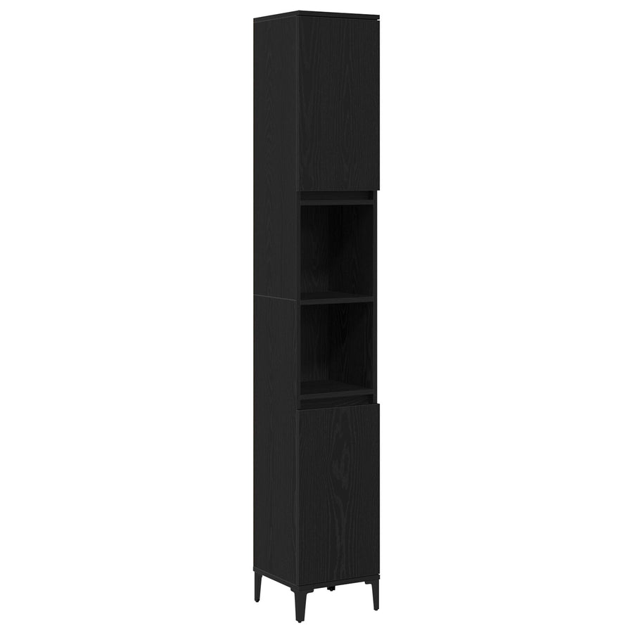 Badkamerkast Zwart Eiken 30X30X190 Cm Bewerkt Hout