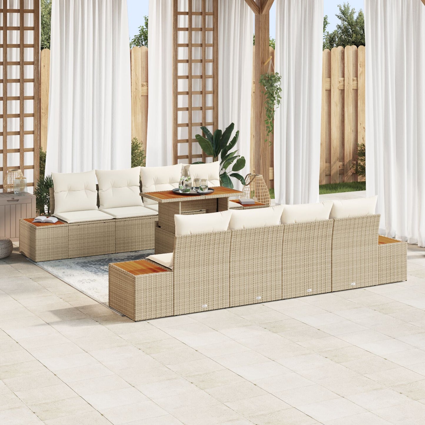 Tuinsofa Set Set Van 9 Beige Rattan 4-Persoons Tuinsofa