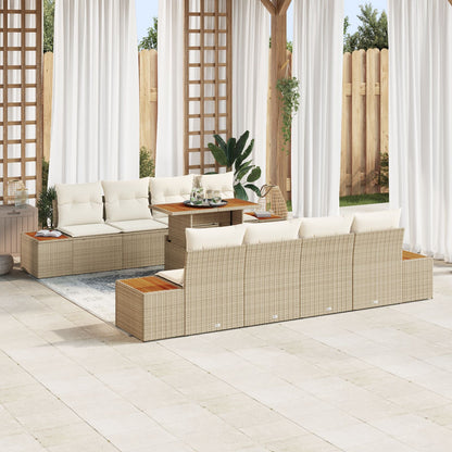 Tuinsofa Set Set Van 9 Beige Rattan 4-Persoons Tuinsofa