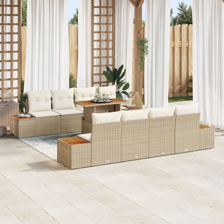 Tuinsofa Set Set Van 9 Beige Rattan 4-Persoons Tuinsofa