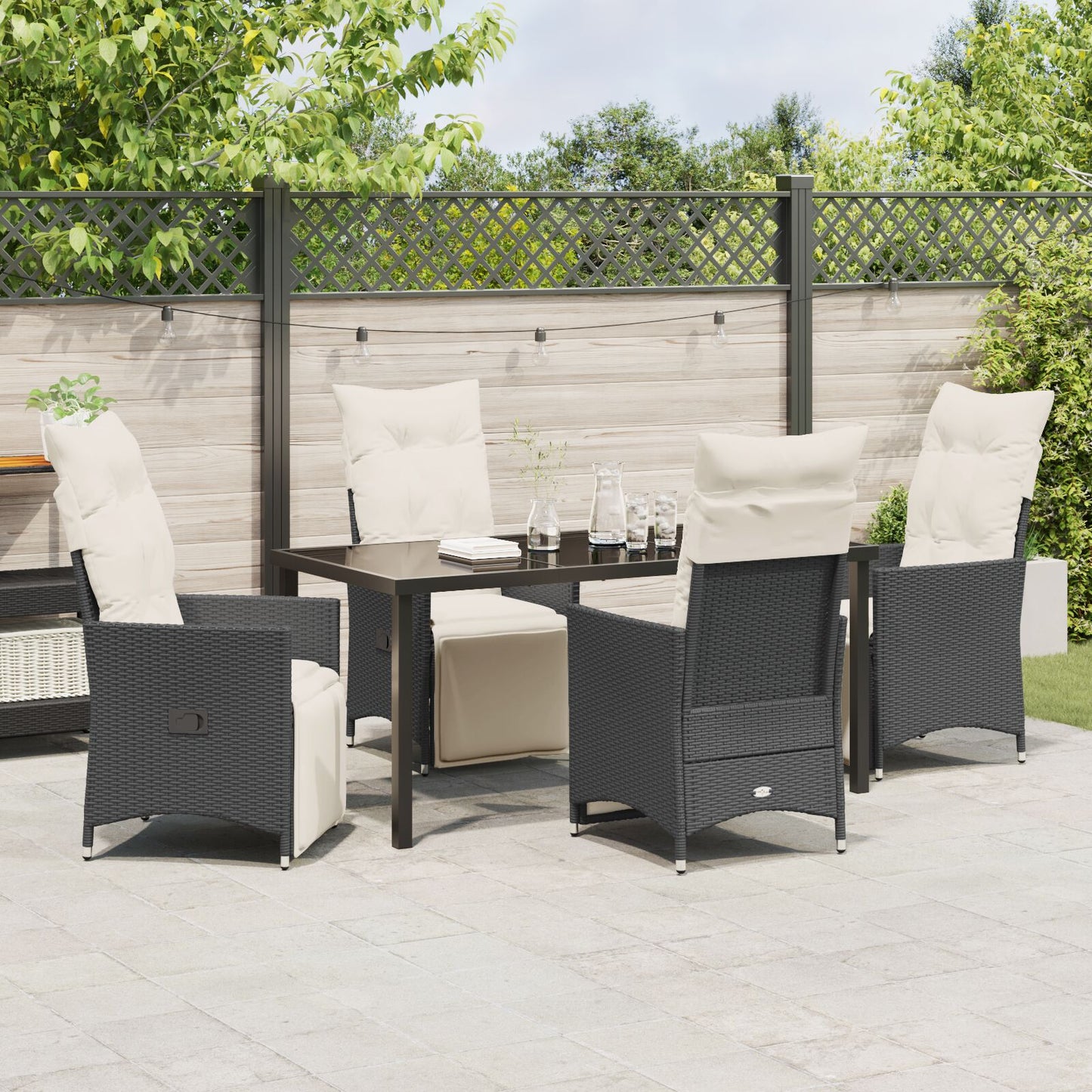 5-Delige Tuinset Met Kussens Zwarte Poly Rattan