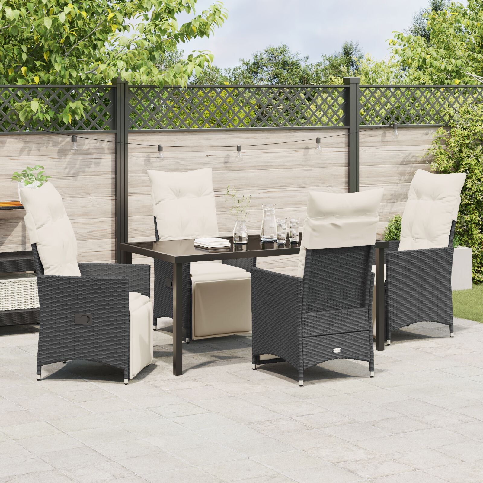 5-Delige Tuinset Met Kussens Zwarte Poly Rattan