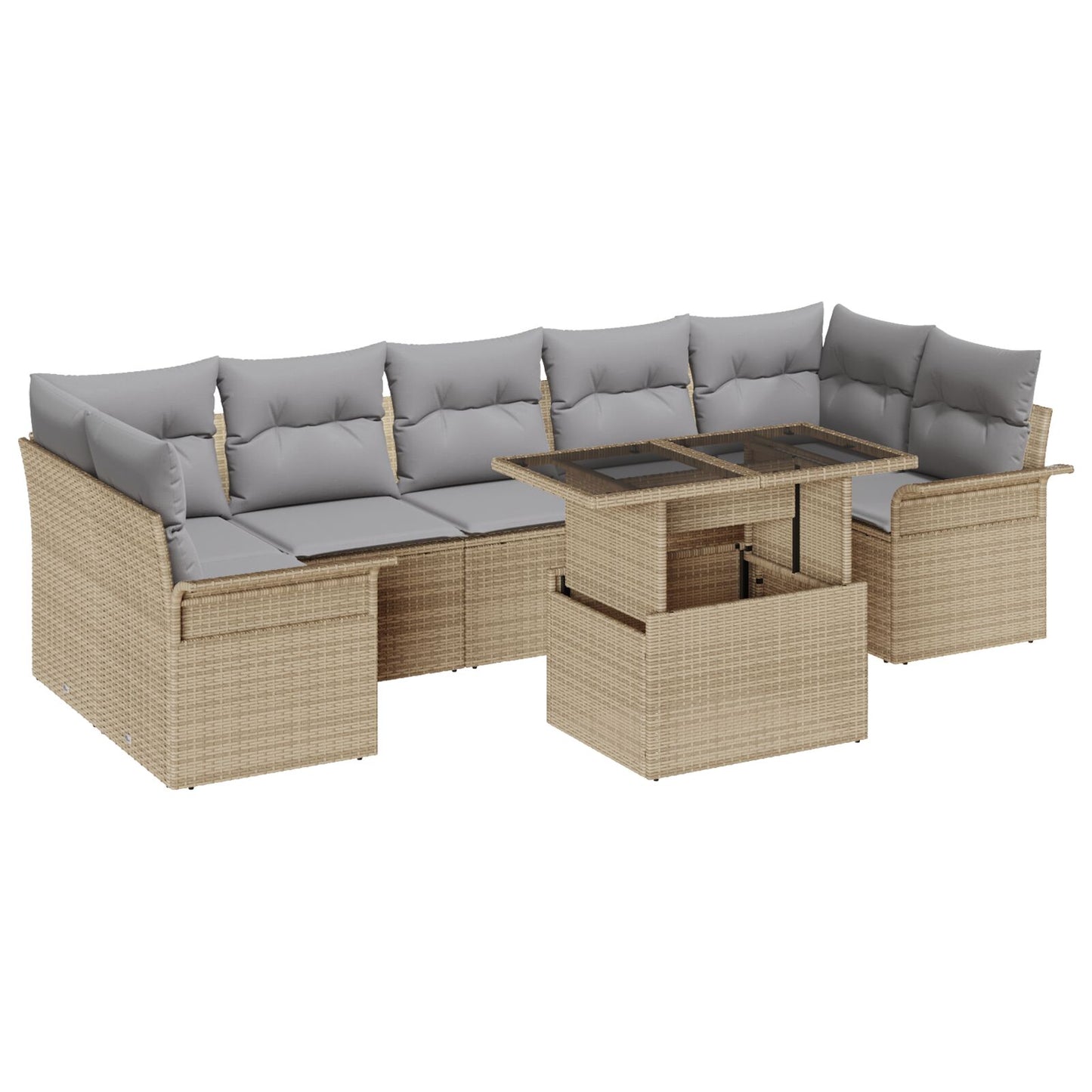 8-Delig Tuin Bankstel Met Kussens Beige Poly Rattan