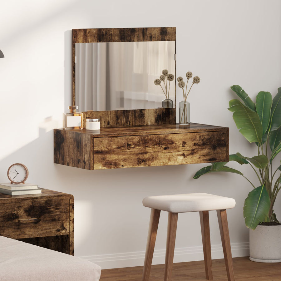 Wandhangende Kaptafel 83 x 40 x 70 cm Gerookt eiken zonder LED