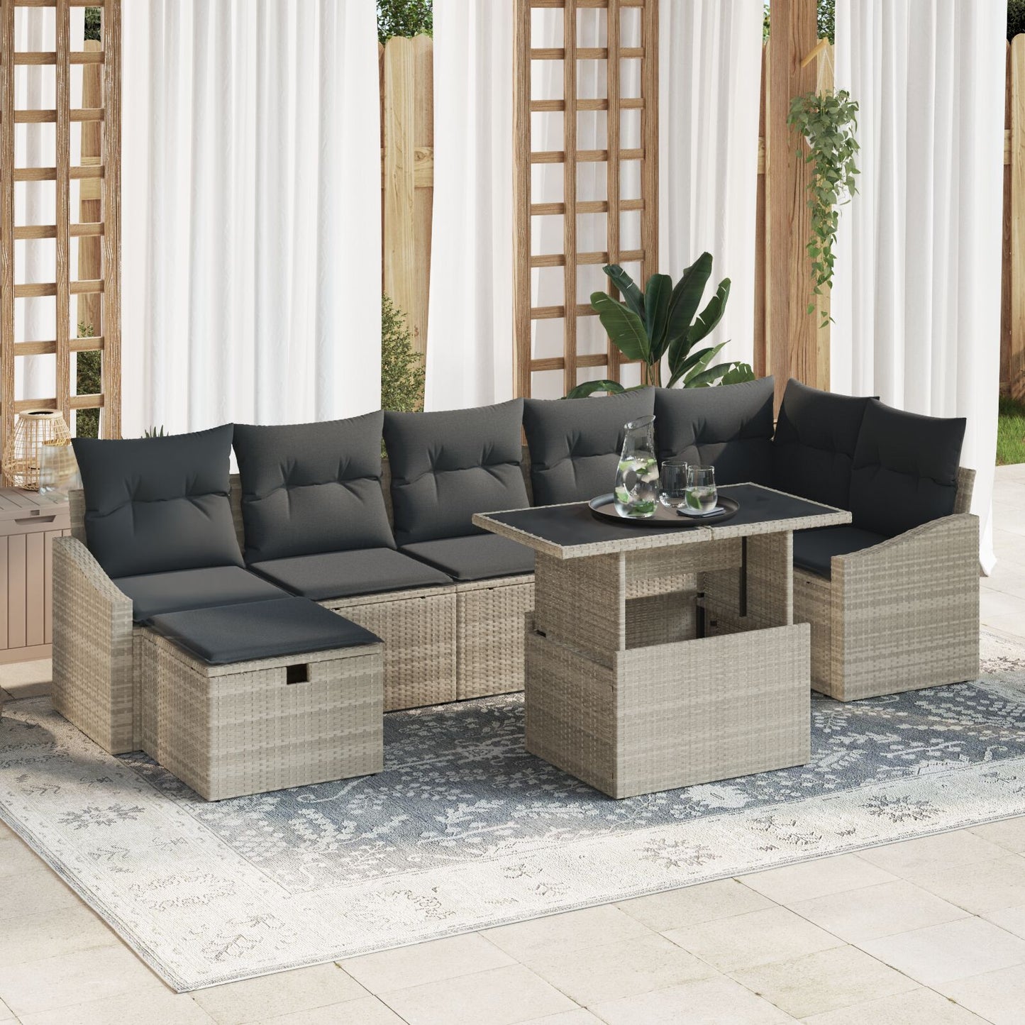 8-Delige Tuinsofa Set Met Kussens Licht Grijs Poly Rattan