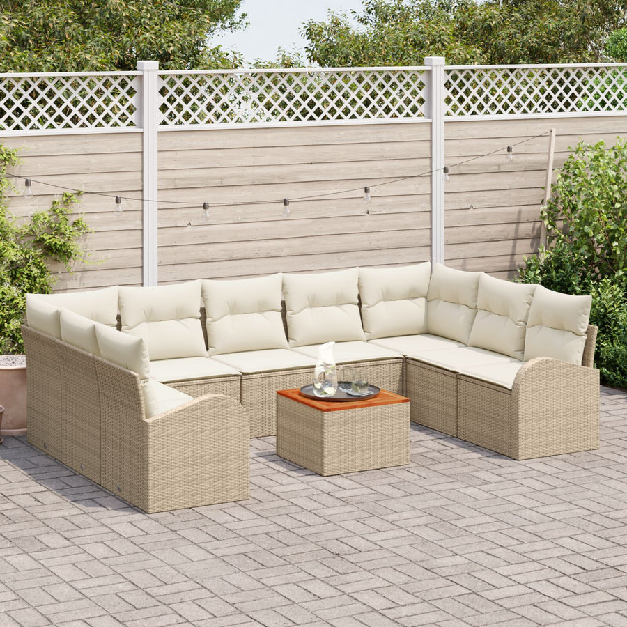 10-Delige Tuin Sofa Set Met Kussens Beige Poly Rattan Acacia