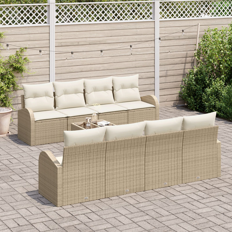 9-Delig Tuinbank Set Met Kussens Beige Poly Rattan