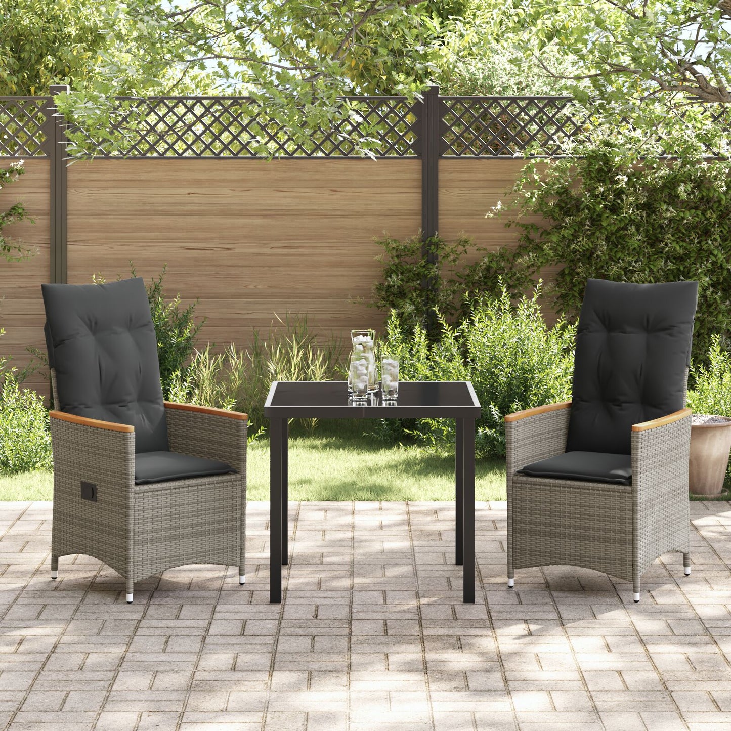 3-Delig Tuin Eetset Met Kussens Grijs Poly Rattan