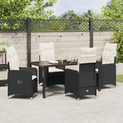 5-Delige Tuin Eettafel Set Met Kussens In Zwart Poly Rattan