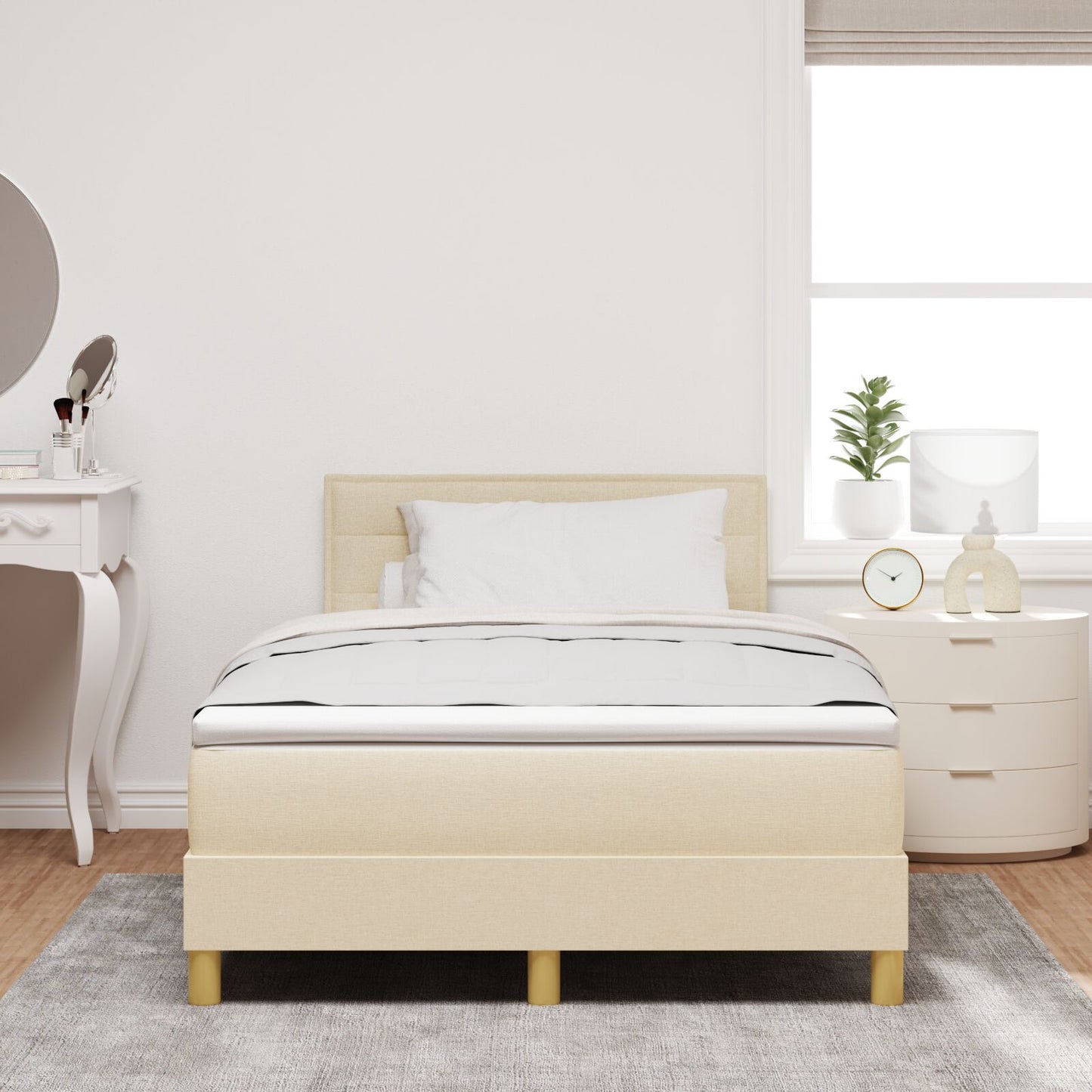 Boxspring Bed Met Matras Stof Crème 120 x 200 cm Lijnen ontwerp