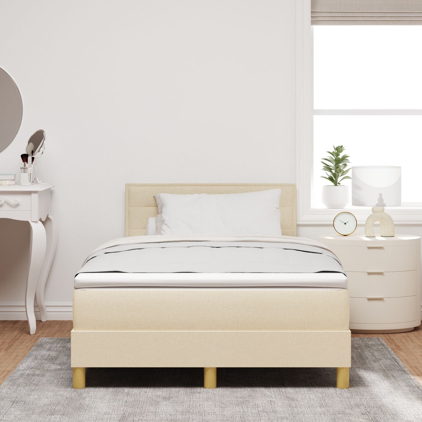 Boxspring Bed Met Matras Stof Crème 120 x 200 cm Lijnen ontwerp