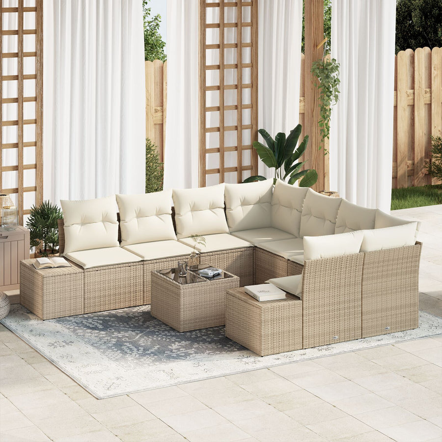 Tuin Sofa Set Set Van 9 Beige En Crème Poly Rattan Tuin Sofa Set