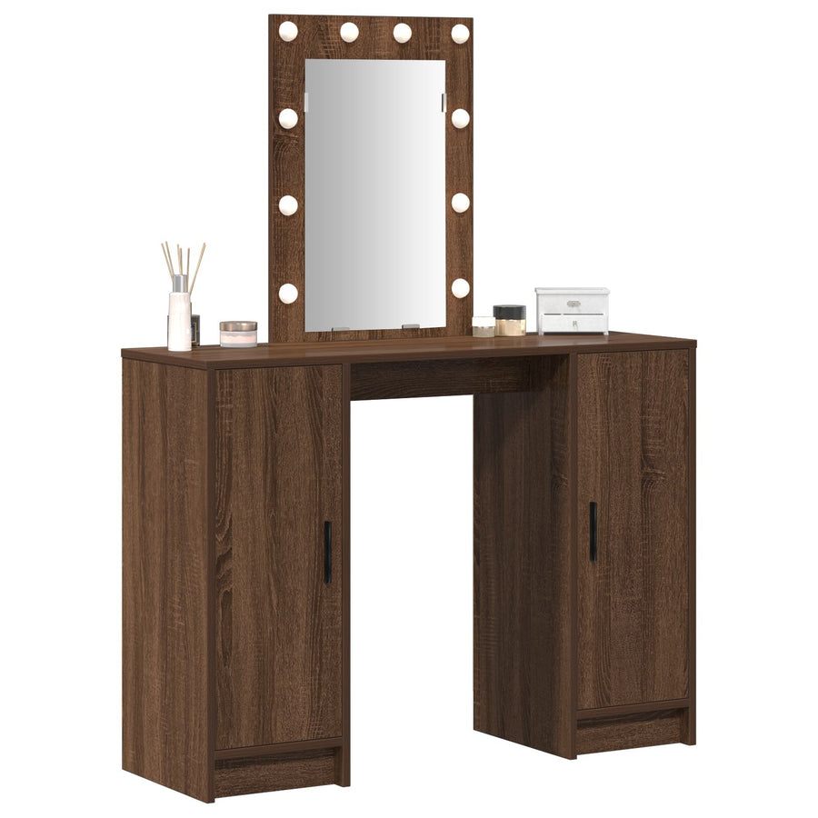 Kaptafel Met Led-Lampen Bruin Eiken 102X33X135 Cm Bruine eiken