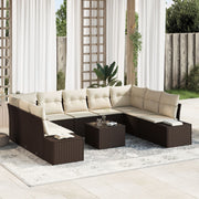 Loungeset poly rattan bruin 10-delig