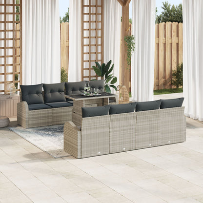 9-Delige Tuin Sofa Set Met Kussens Lichtgrijs Poly Rattan