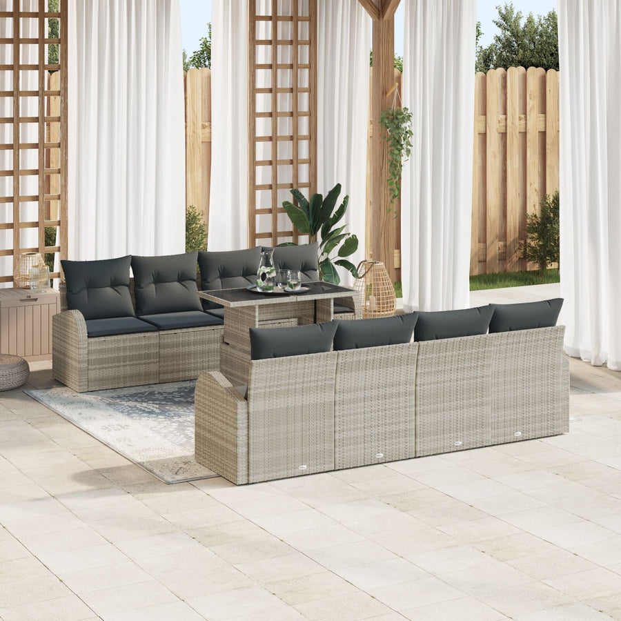9-Delige Tuin Sofa Set Met Kussens Lichtgrijs Poly Rattan