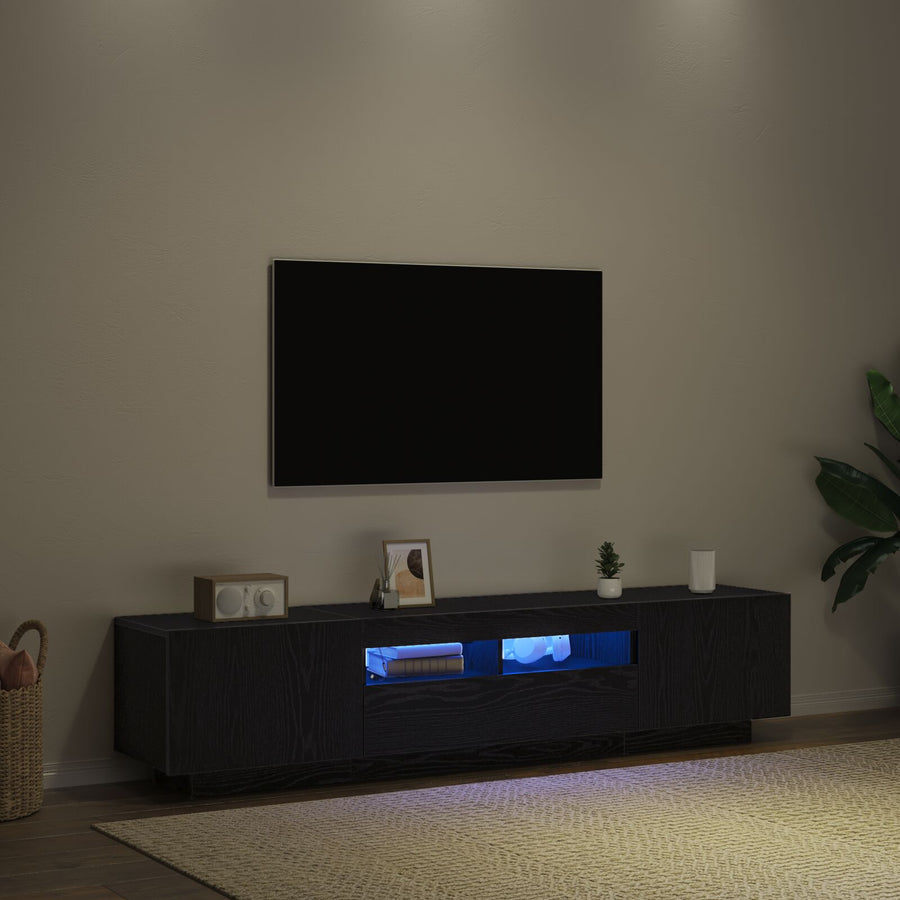 Tv-Kast Met Led-Verlichting - Zwart Eiken - 180X35X40 Cm - Bewerkt Hout