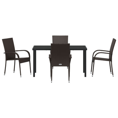 5 Delige Tuin Eettafel Set Bruin Poly Rattan