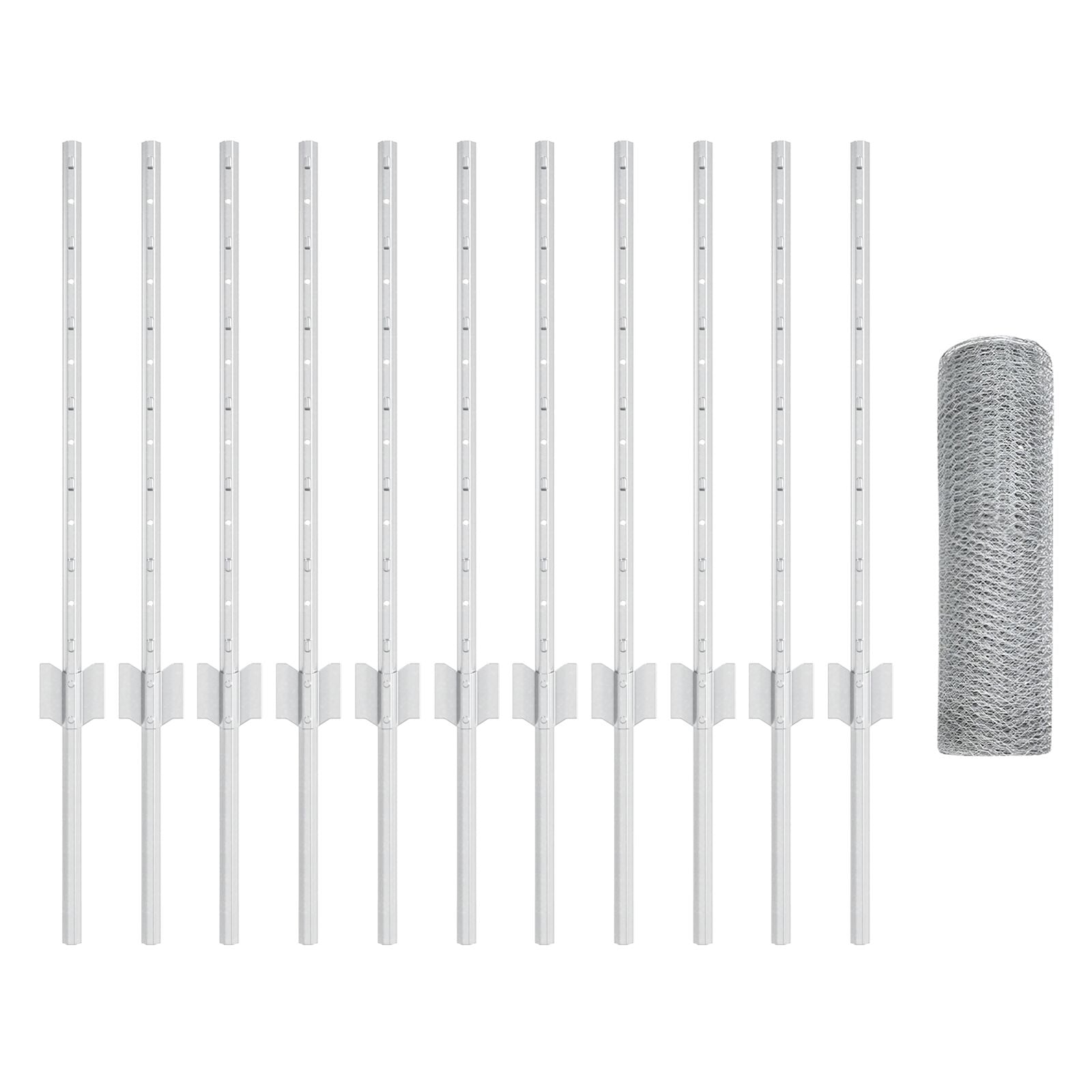 Hekpalen 11 st U-Channel 60 cm Gegalvaniseerd staal, vidaXL Hexagonaal hek 0.6x25 m Gegalvaniseerd staal