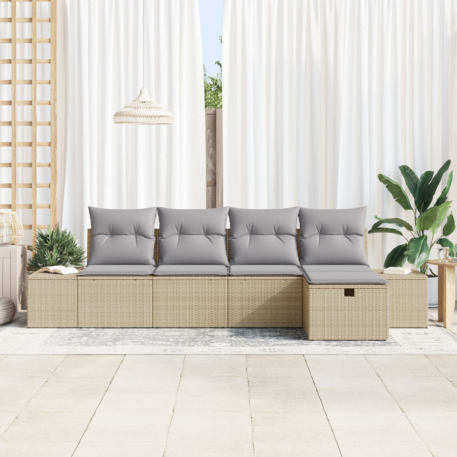 5-Delige Tuinbankset Met Kussens Beige Poly Rattan