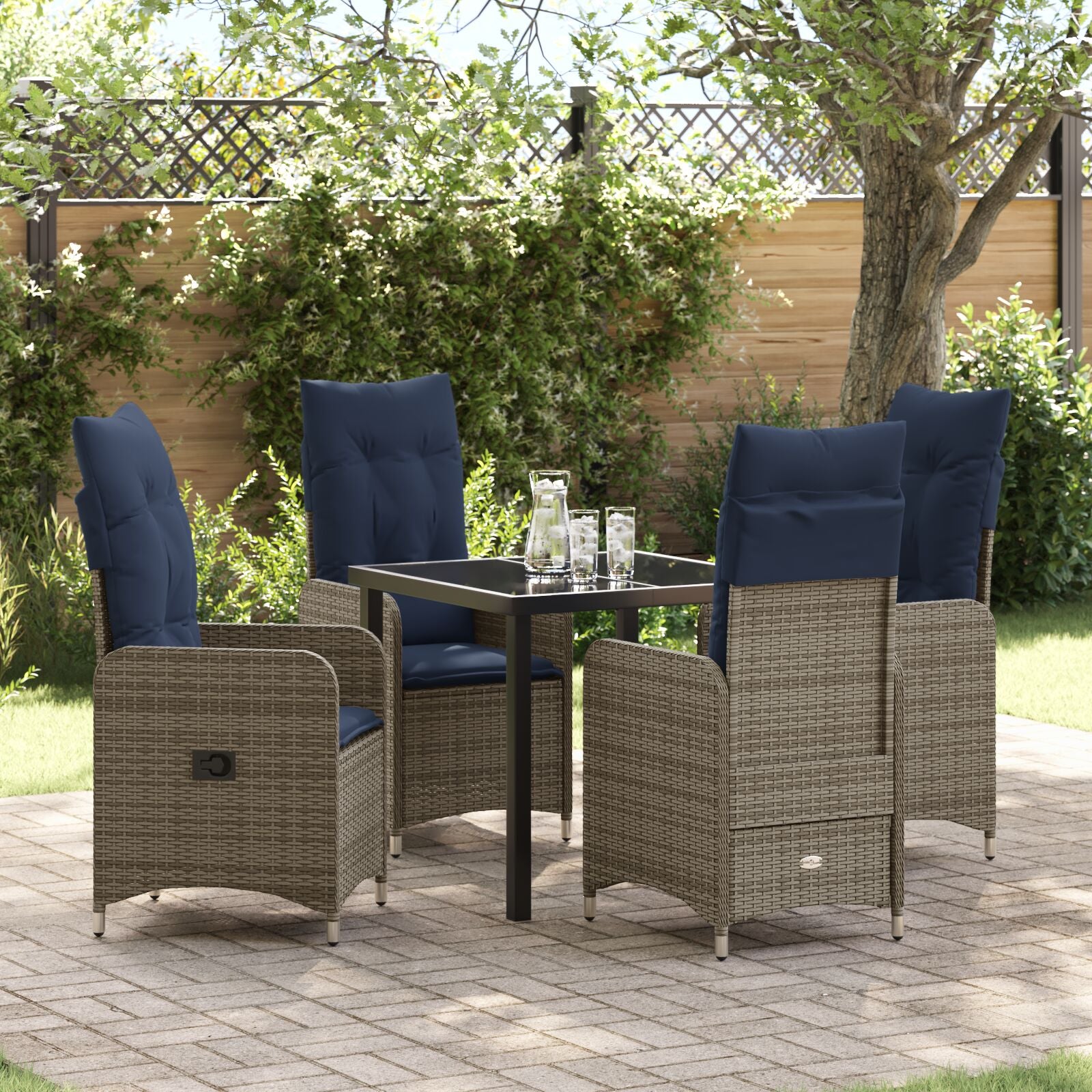 5-Delige Tuin Eetset Met Kussens Zwart Poly Rattan