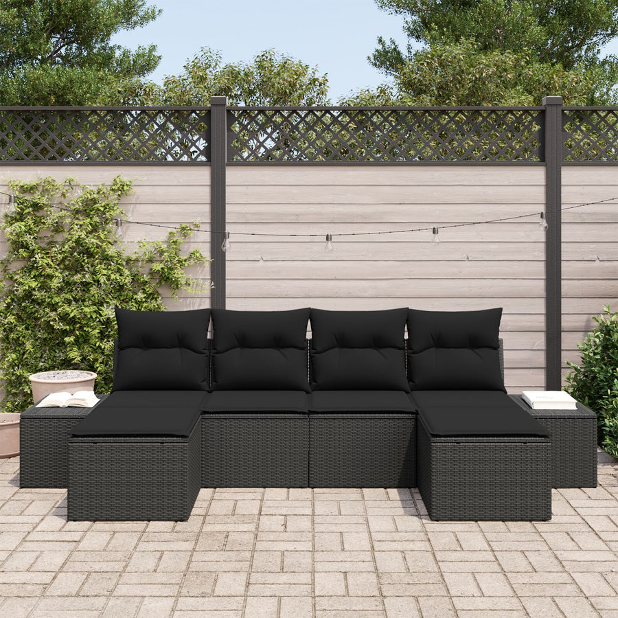 6 Delige Tuinbank Set Met Kussens Zwart Poly Riet