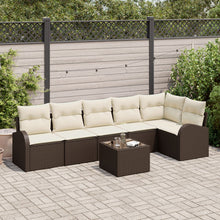 6-Delige Tuin Sofa Set Met Kussens In Grijze Poly Rattan Bruin en crème met tafel
