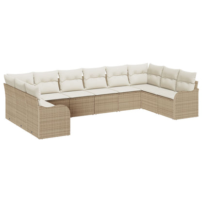 10-delige Tuinsofa Set met Kussens Beige Poly Riet, vidaXL 2-zits Tuinsofa met Kussens Beige Poly Riet