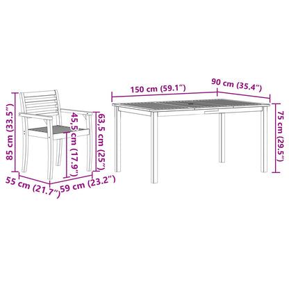 7-Delige Tuin Eetset Van Massief Acaciahout 6-Persoons 150 cm tafel lengte
