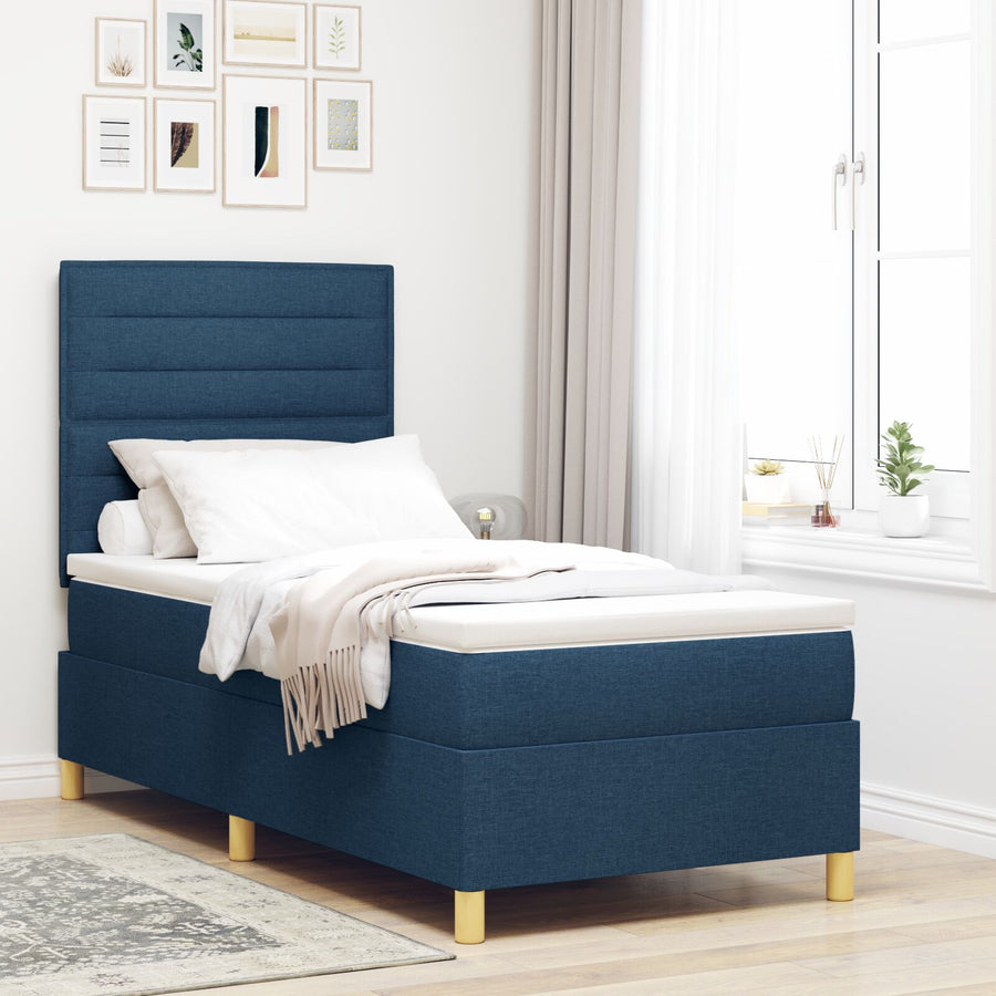 Boxspringbed Met Matras Blauw Eenpersoons Stof Blauw