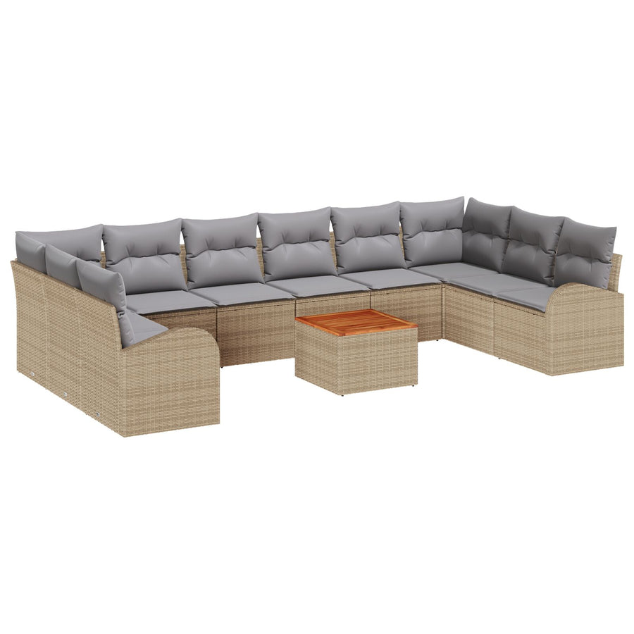11-Delige Tuin Sofa Set Met Kussens Beige Poly Rattan Acacia