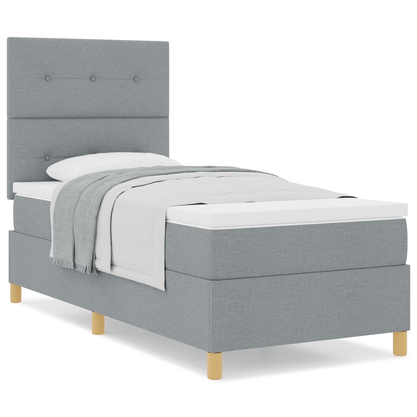 Boxspringbed Met Matras Lichtgrijs Eenpersoons Stof Blauw