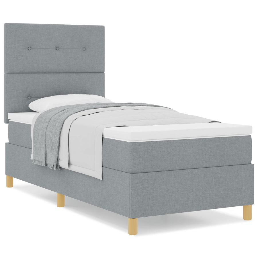Boxspringbed Met Matras Lichtgrijs Eenpersoons Stof Blauw
