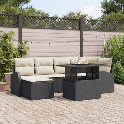 7-Delige Tuinsofaset Met Kussens Zwart Poly Rattan