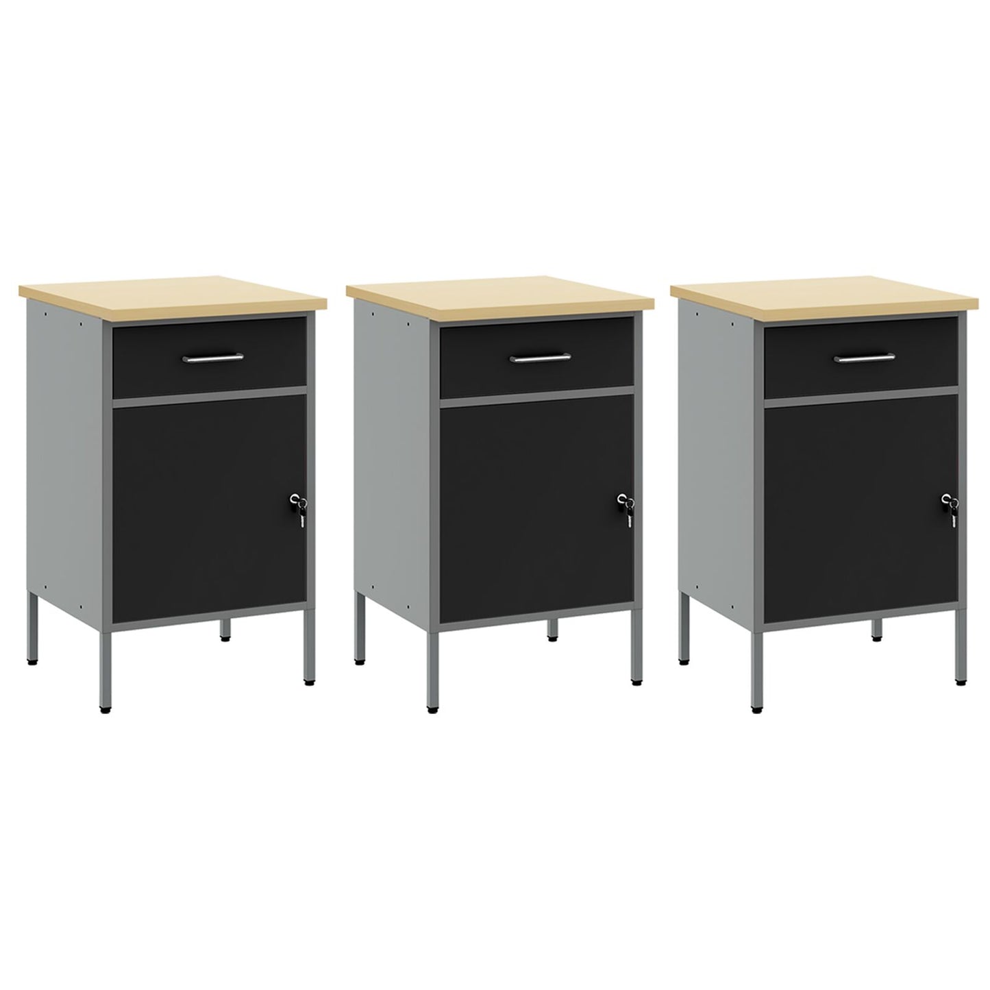 8-Delige Werkbankset - Staal 3x (84 cm) Zwart 3x kast + 3x pegboard + 2x kast met deur