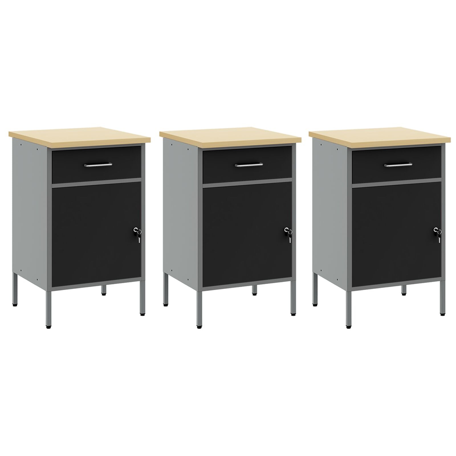 8-Delige Werkbankset - Staal 3x (84 cm) Zwart 3x kast + 3x pegboard + 2x kast met deur