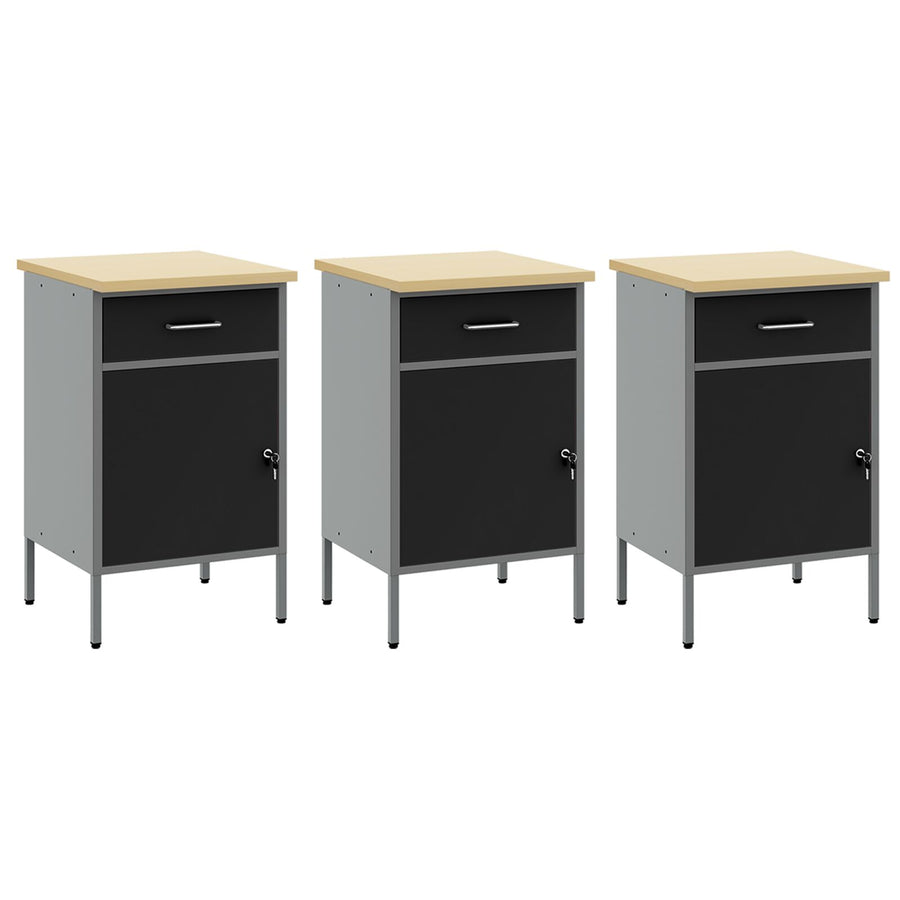 8-Delige Werkbankset - Staal 3x (84 cm) Zwart 3x kast + 3x pegboard + 2x kast met deur