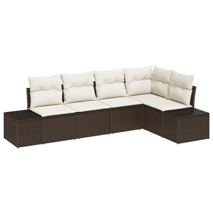 5-Delige Tuin Sofa Set Met Kussens Poly Rattan Bruin en crème zonder tafel