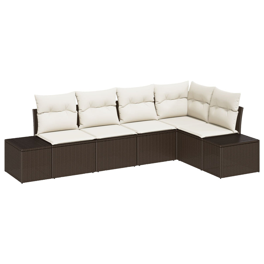 5-Delige Tuin Sofa Set Met Kussens Poly Rattan Bruin en crème zonder tafel