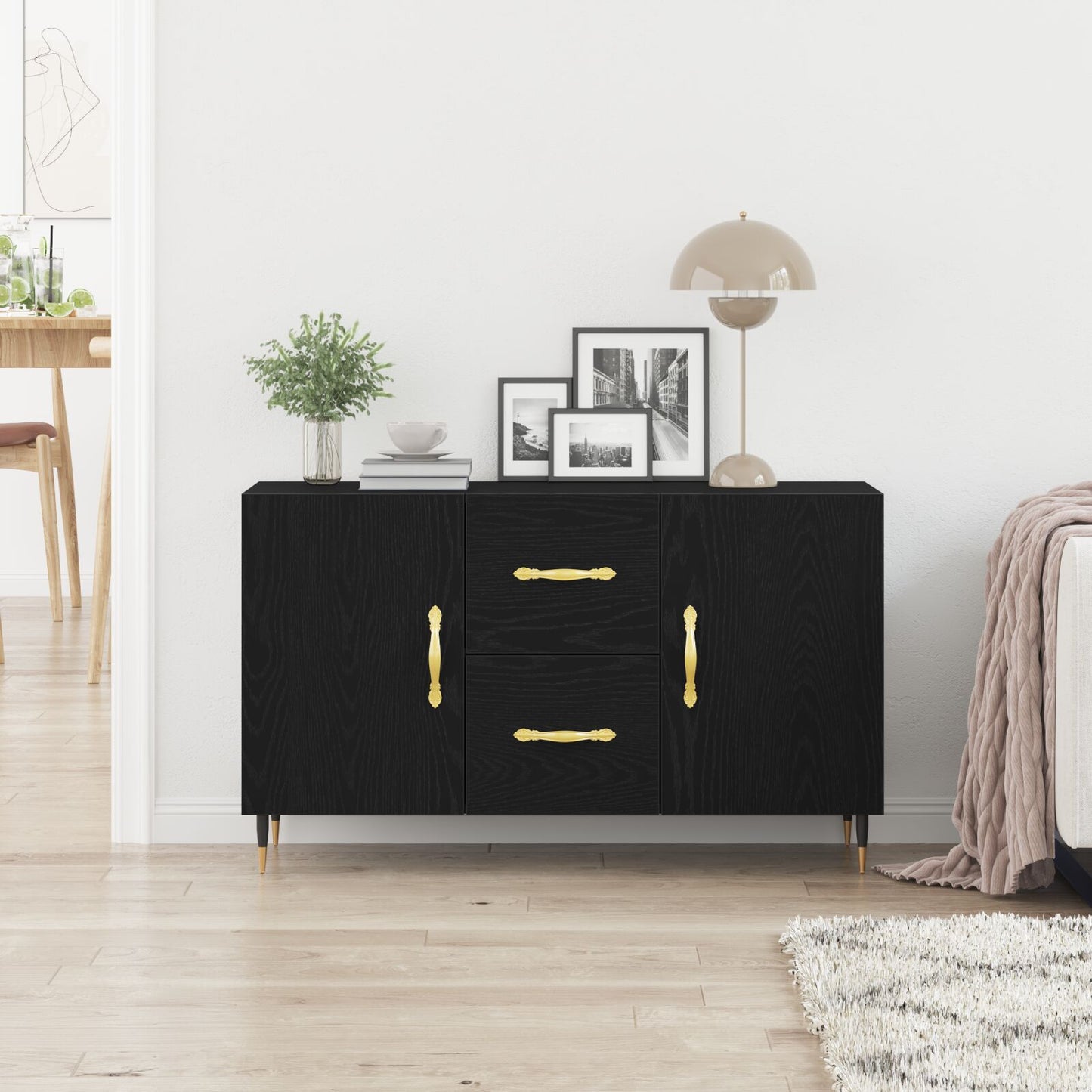 Dressoir Zwart Eiken 100X36X60 Cm Gelaagd Hout