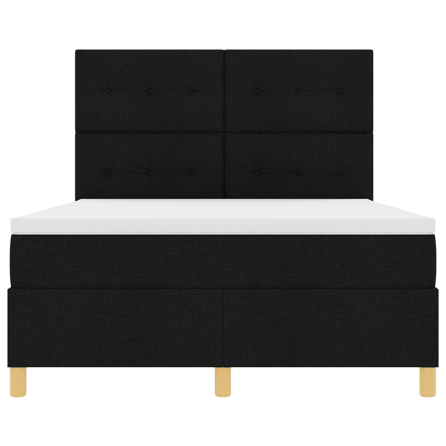 Boxspring Bed Met Matras Zwart 140X200 Cm Stof Blauw