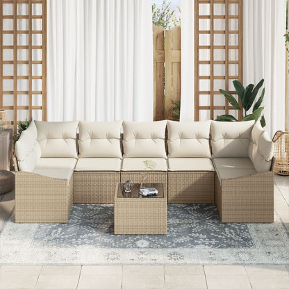 8-Delige Tuinbankset Met Kussens Beige Poly Rattan Gegalvaniseerd Staal