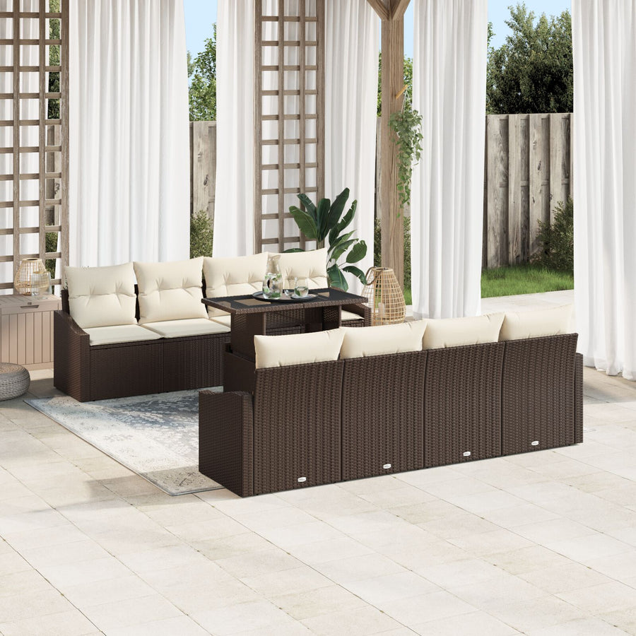 Tuinsofa Set Set Van 7 Bruin En Crème Rattan, Polyester