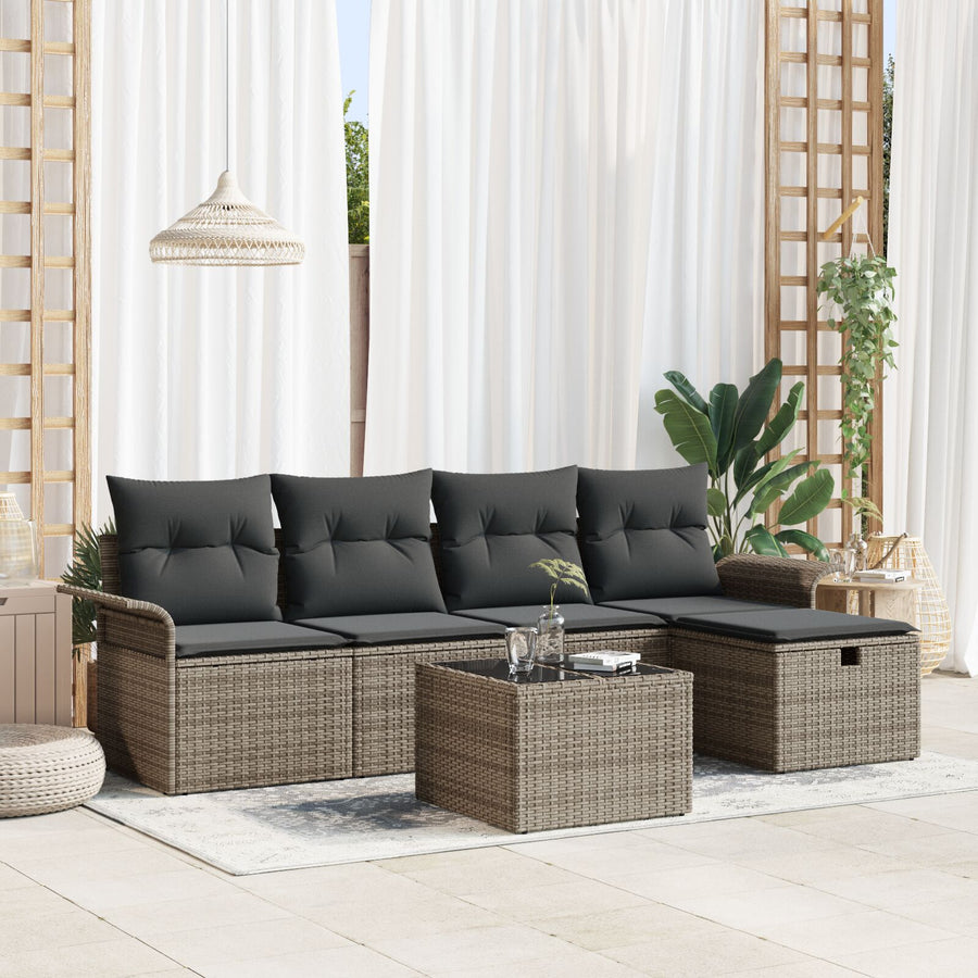 6-Delige Tuinsalonset Met Kussens Grijs Poly Rattan