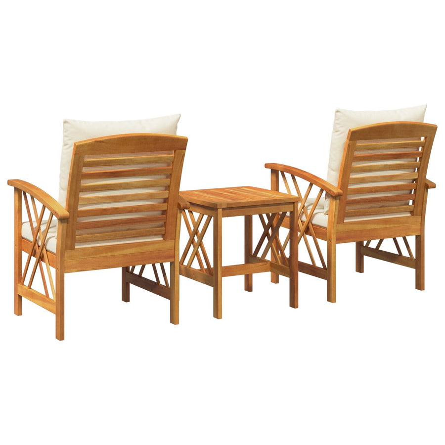 3-Delig Tuin Lounge Set Met Kussens Van Massief Acaciahout 2x stoel + tafel Crème Wit