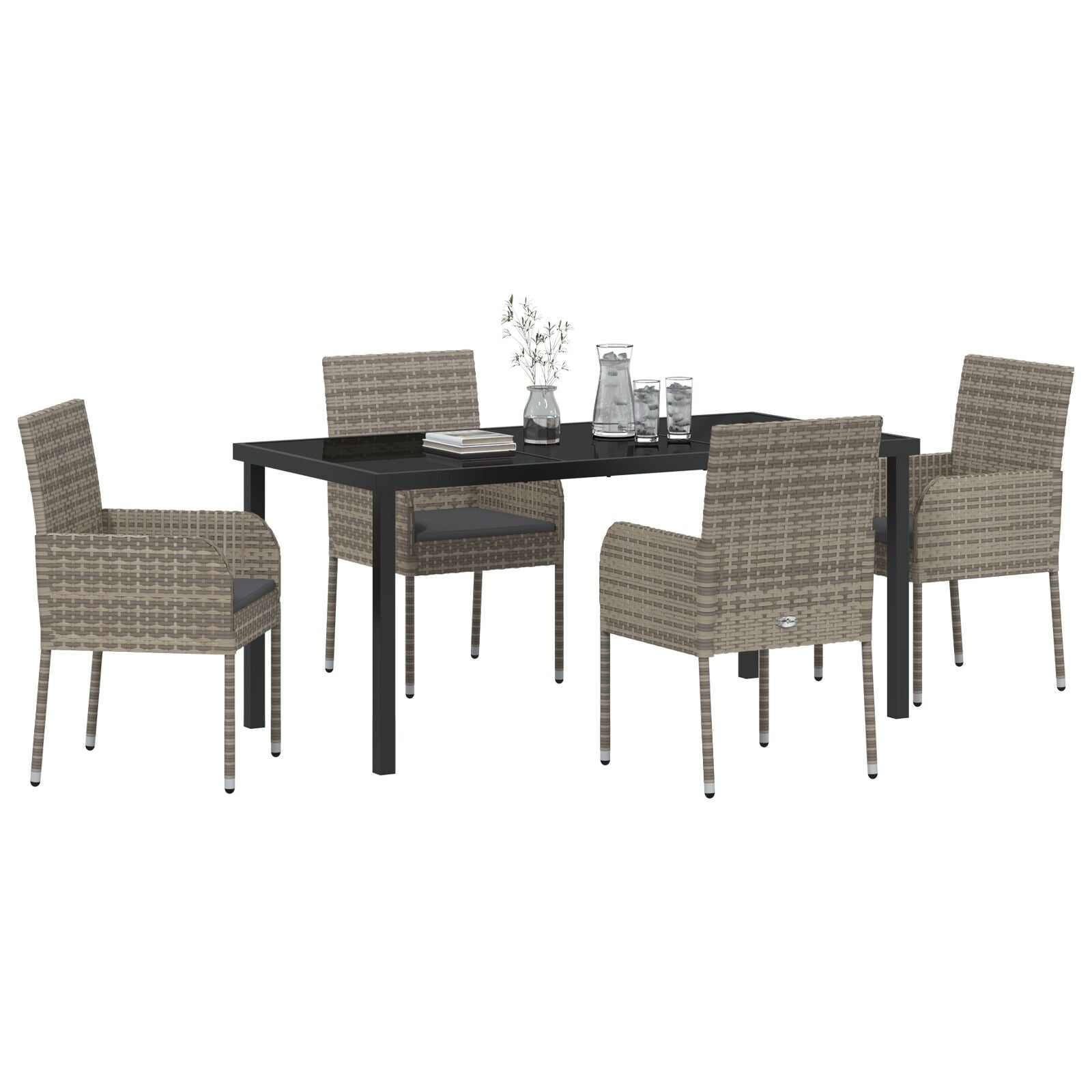 5-Delige Tuin Dining Set Met Kussens Grijs Poly Rattan