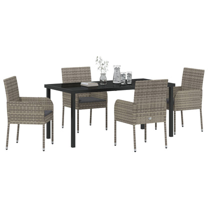 5-Delige Tuin Dining Set Met Kussens Grijs Poly Rattan