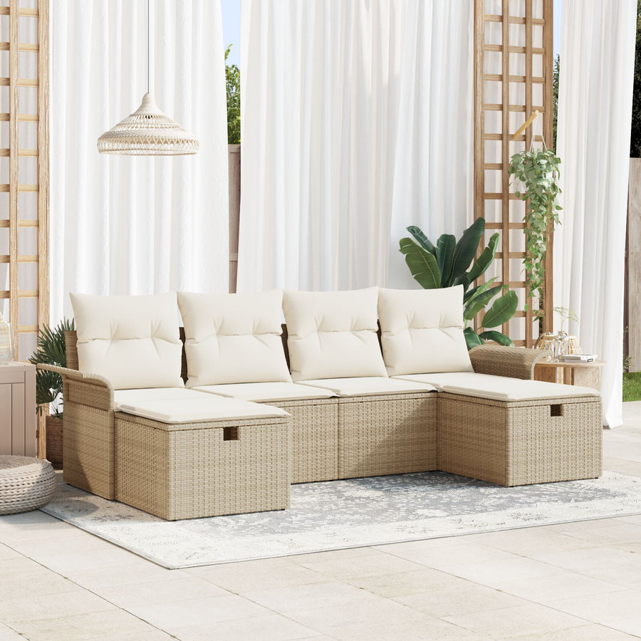 6-Delige Tuin Sofa Set Met Kussens Beige Poly Rattan